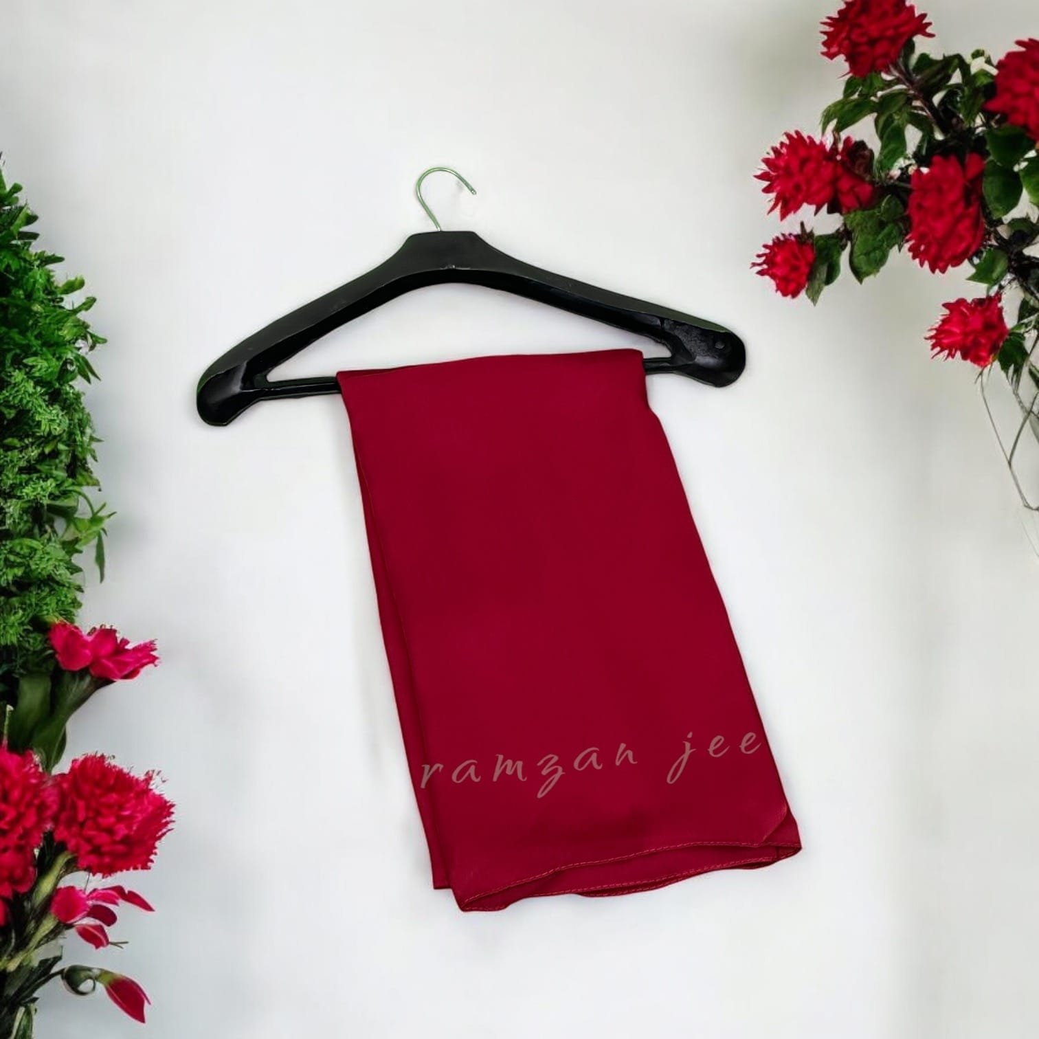 "Elegant silk hijab in soft chiffon fabric, perfect for modest fashion."