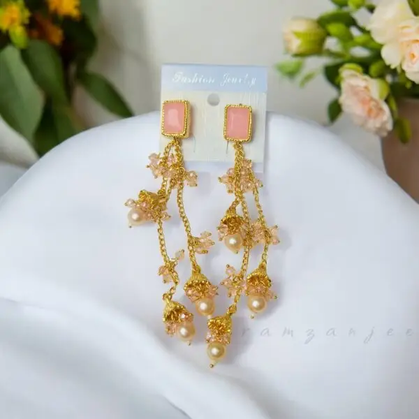 "Elegant earrings with intricate designs, perfect for formal events and evening wear. Available in statement chandelier and drop styles."