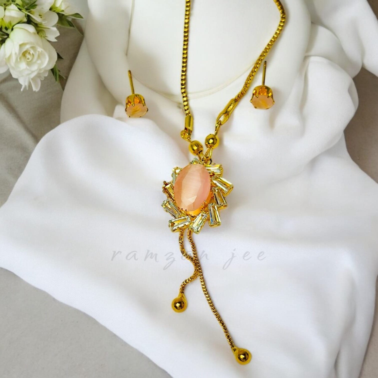 "Handcrafted long mala jewelry with intricate beadwork, perfect for weddings and traditional celebrations"