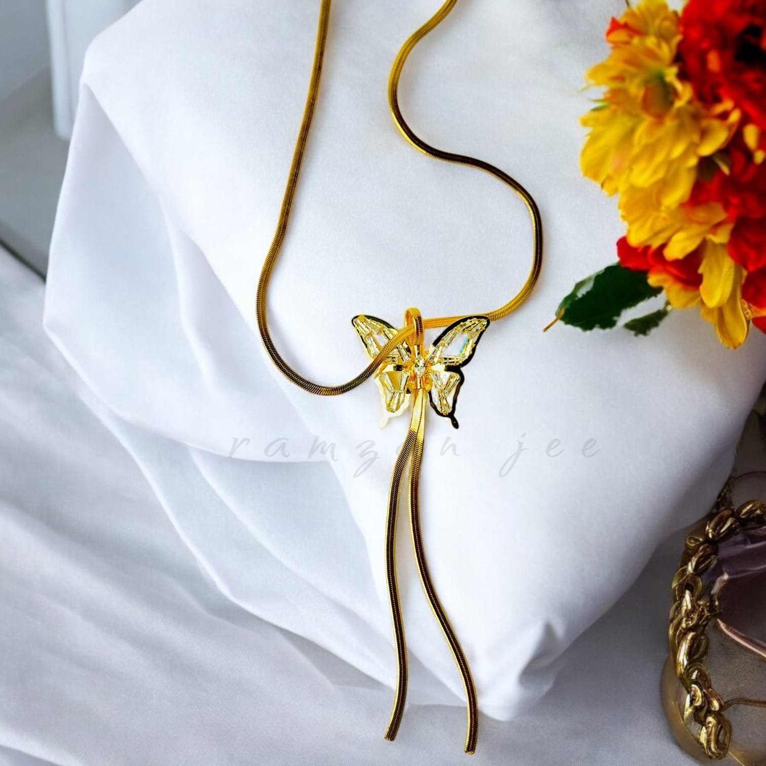 "Handcrafted long mala jewelry with intricate beadwork, perfect for weddings and traditional celebrations"