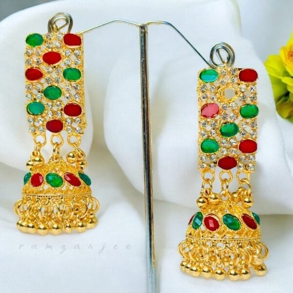 "Elegant earrings with intricate designs, perfect for formal events and evening wear. Available in statement chandelier and drop styles."