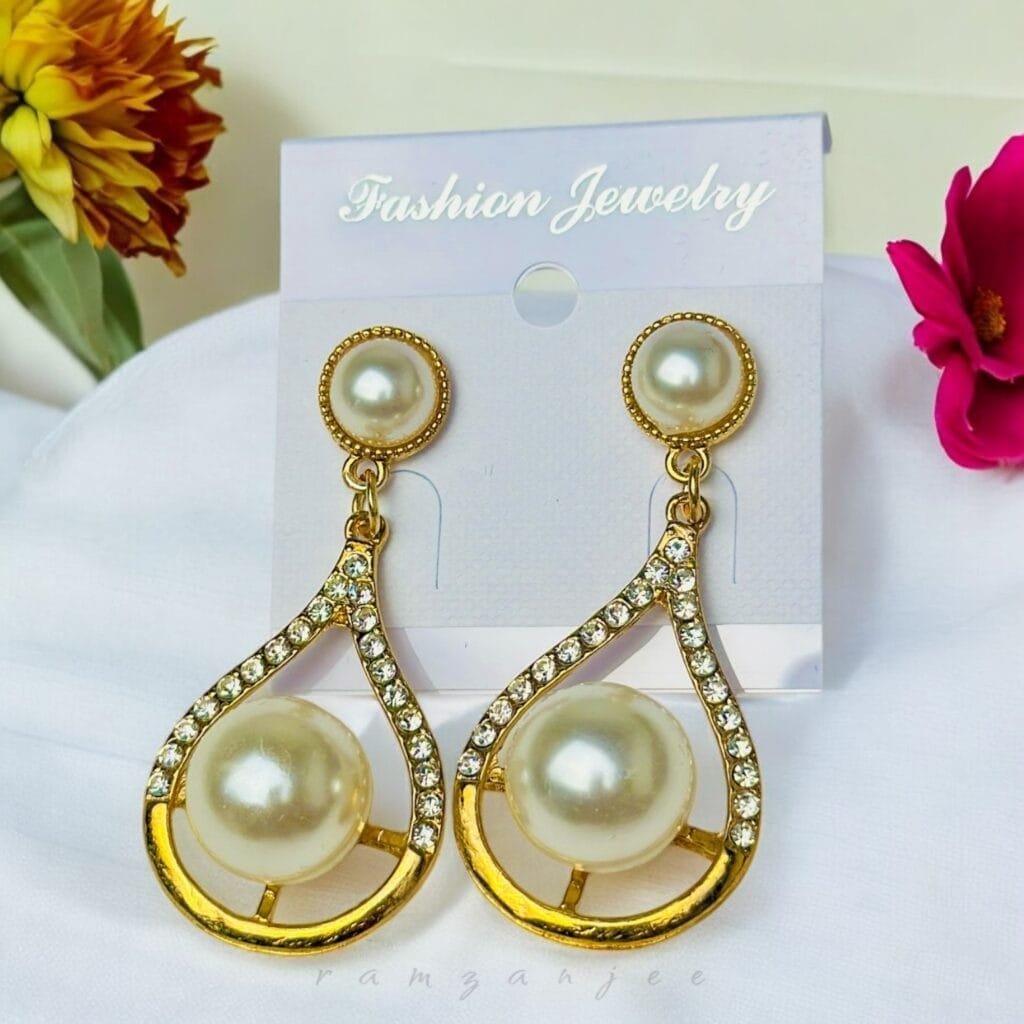 "Elegant earrings with intricate designs, perfect for formal events and evening wear. Available in statement chandelier and drop styles."