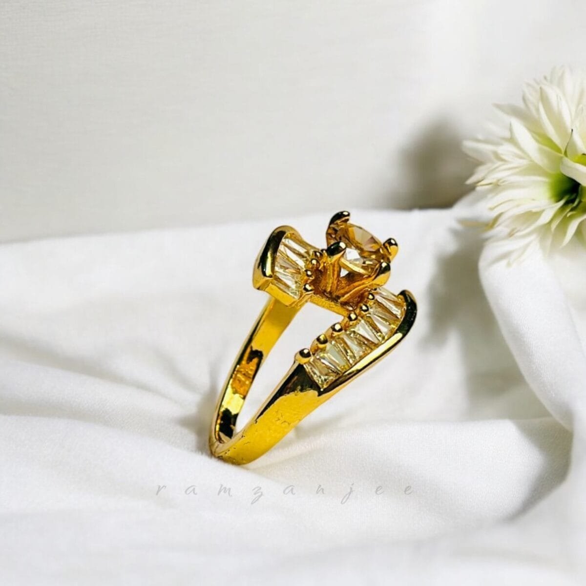 "Elegant diamond engagement ring in a gold band, perfect for weddings."