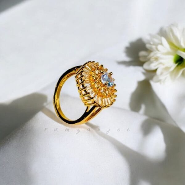 "Elegant diamond engagement ring in a gold band, perfect for weddings."