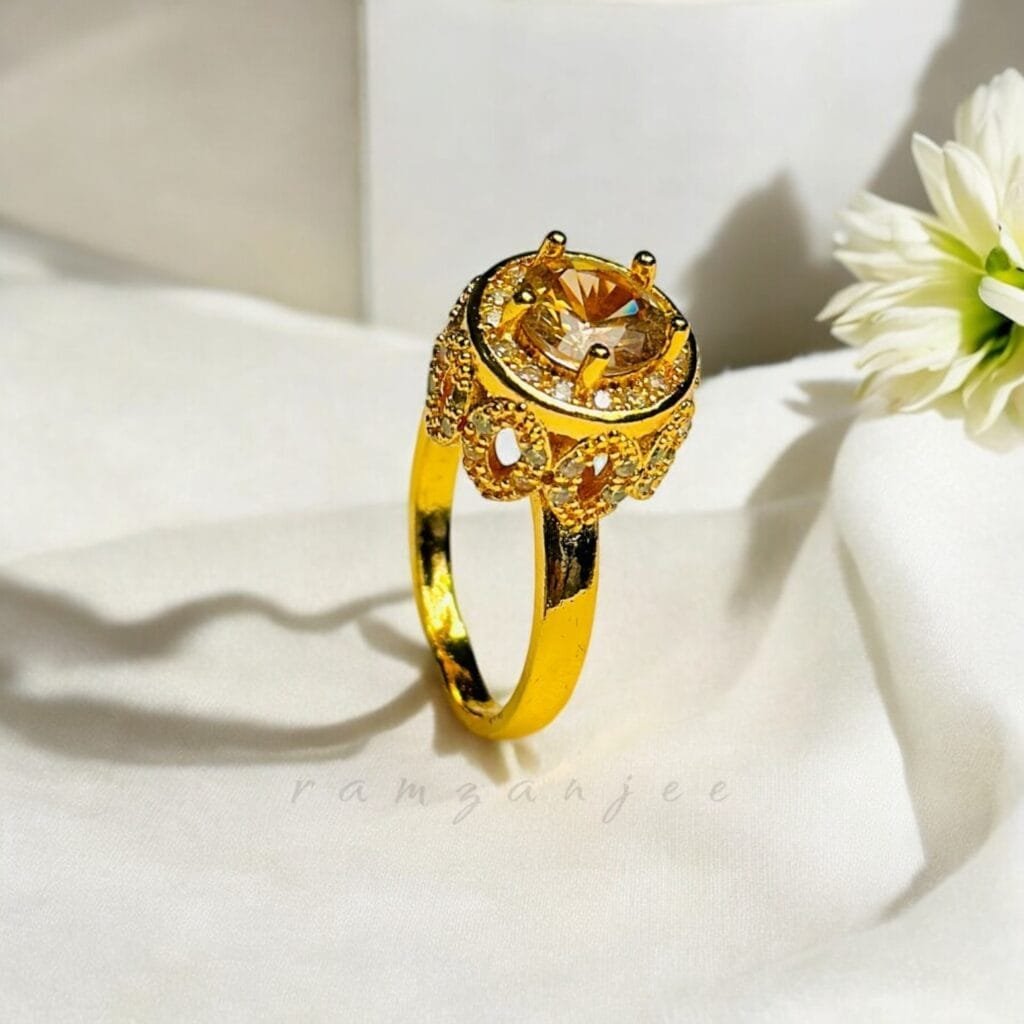 "Elegant diamond engagement ring in a gold band, perfect for weddings."