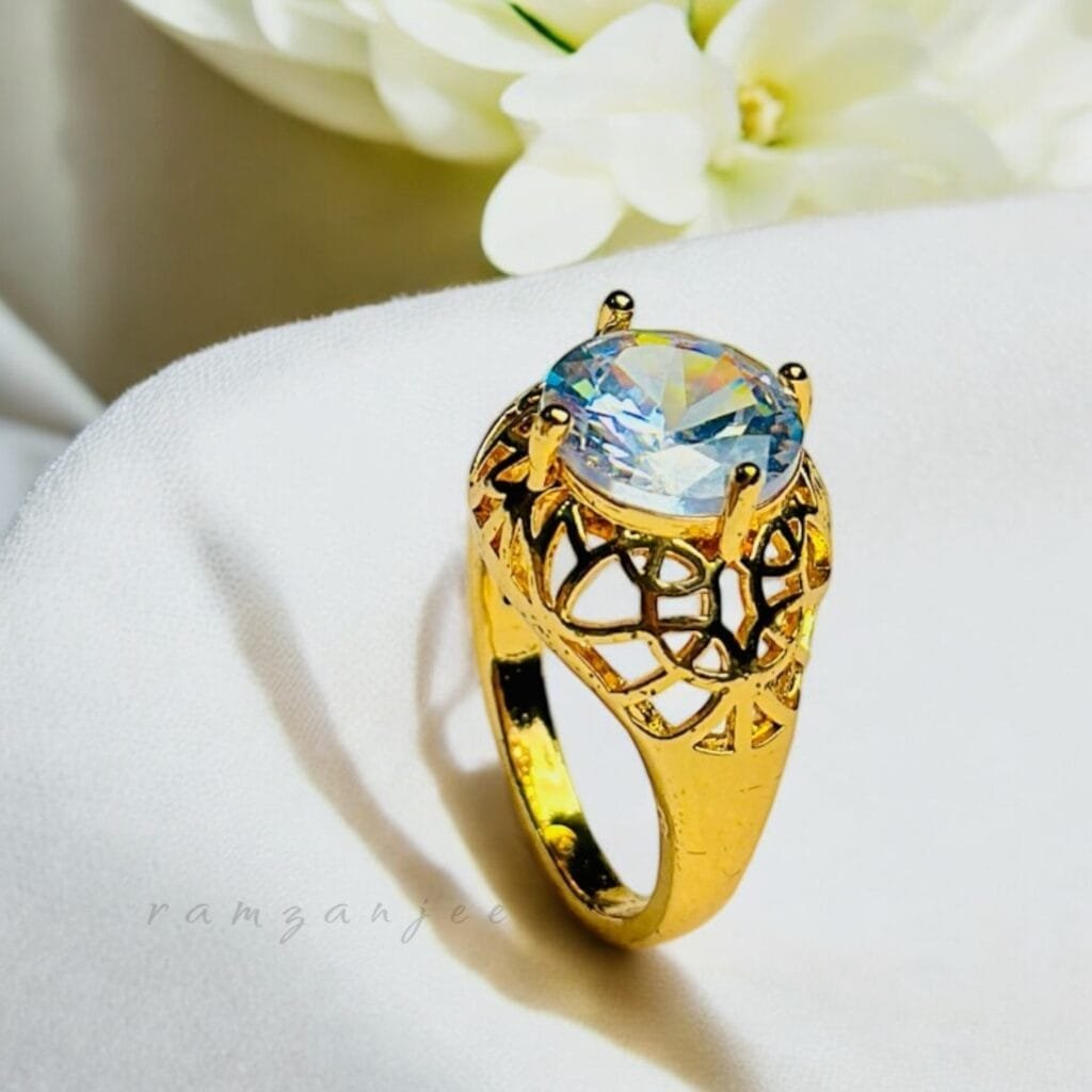 "Elegant diamond engagement ring in a gold band, perfect for weddings."