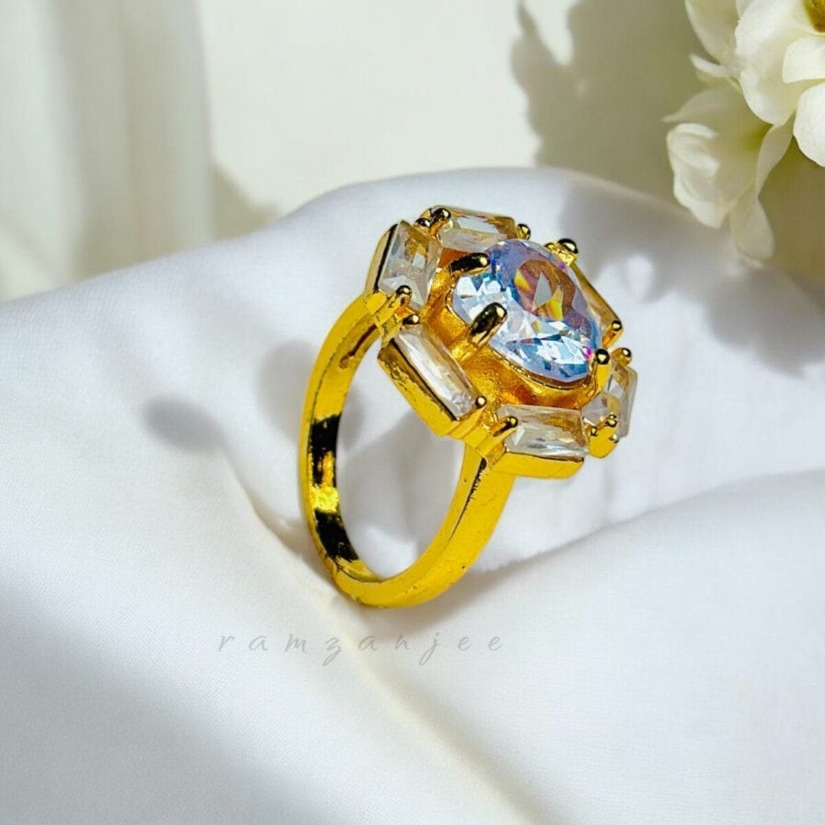 "Elegant diamond engagement ring in a gold band, perfect for weddings."