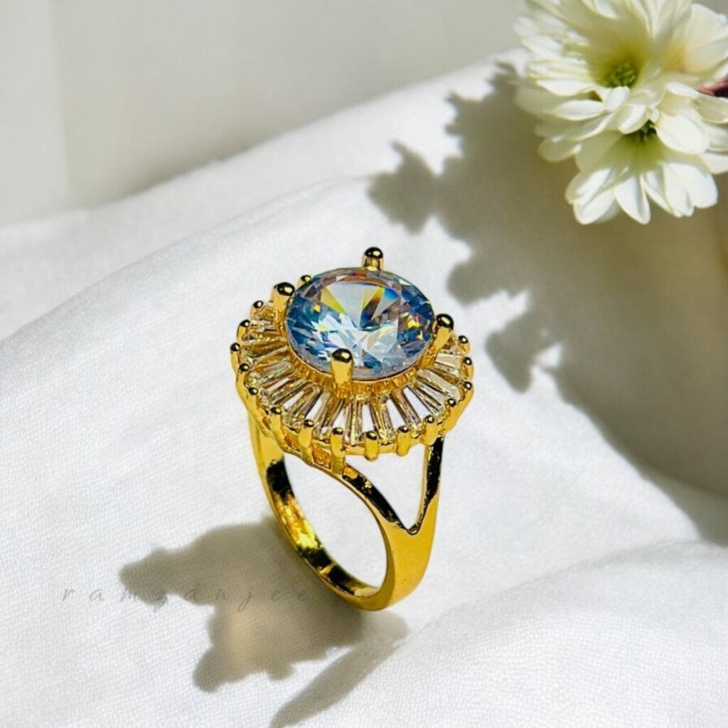 "Elegant diamond engagement ring in a gold band, perfect for weddings."