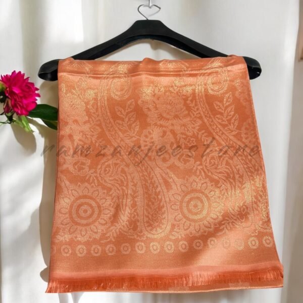 "Shimmer silk hijab with a soft, luxurious texture and subtle shine."