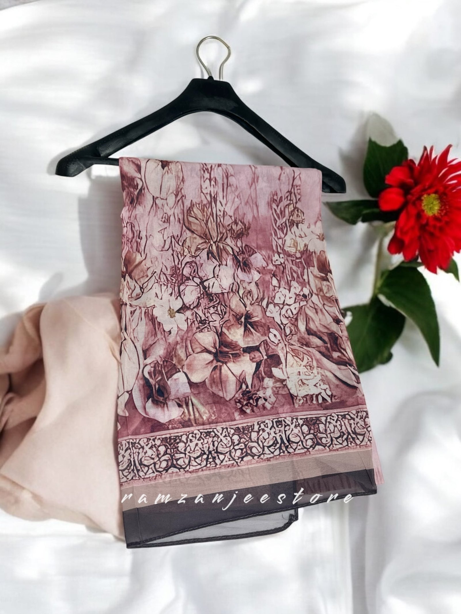 "Georgette printed hijab with vibrant patterns, lightweight and elegant."