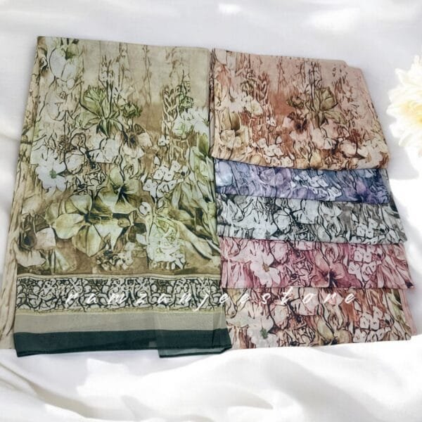 "Georgette printed hijab with vibrant patterns, lightweight and elegant."